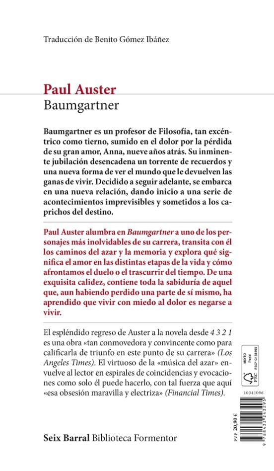 Paul Auster NOVELA BAUMGARTNER ENVIO GRATIS DE LIBROS POR COMPRAS SOBRE $40.000 EN SANTIAGO Y TODO CHILE